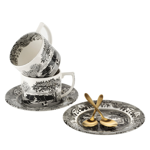 Black Italian Teacup & Spoon Set of 2 Limited Edition 0.28L 10fl.oz.